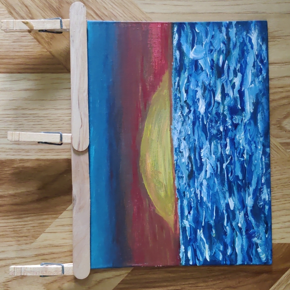 Authentic Hand painted acrylic Sunset Water 8X10